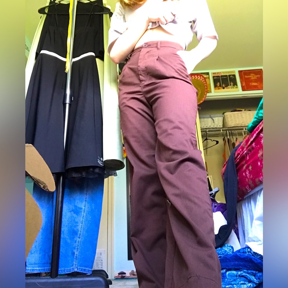 brown H&M high rise trouser pants straight leg